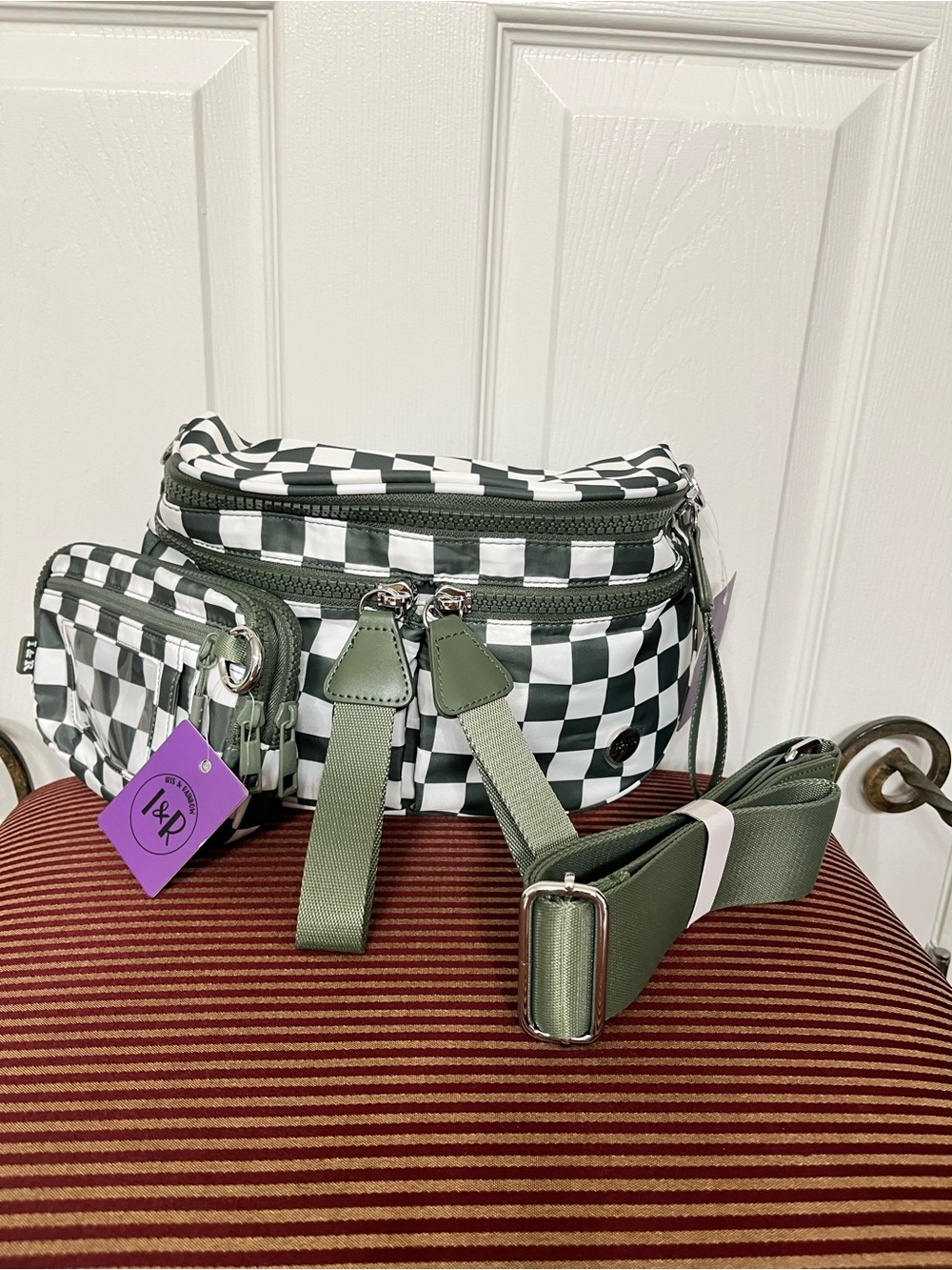Iris & Rainbow Olive and White Checkerboard Best Version Crossbody Bag